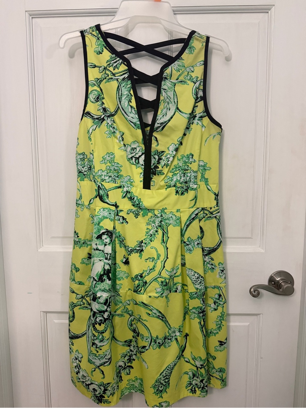 Nanette Lepore Sleeveless Yellow & Green Floral Dress with Crisscross Back